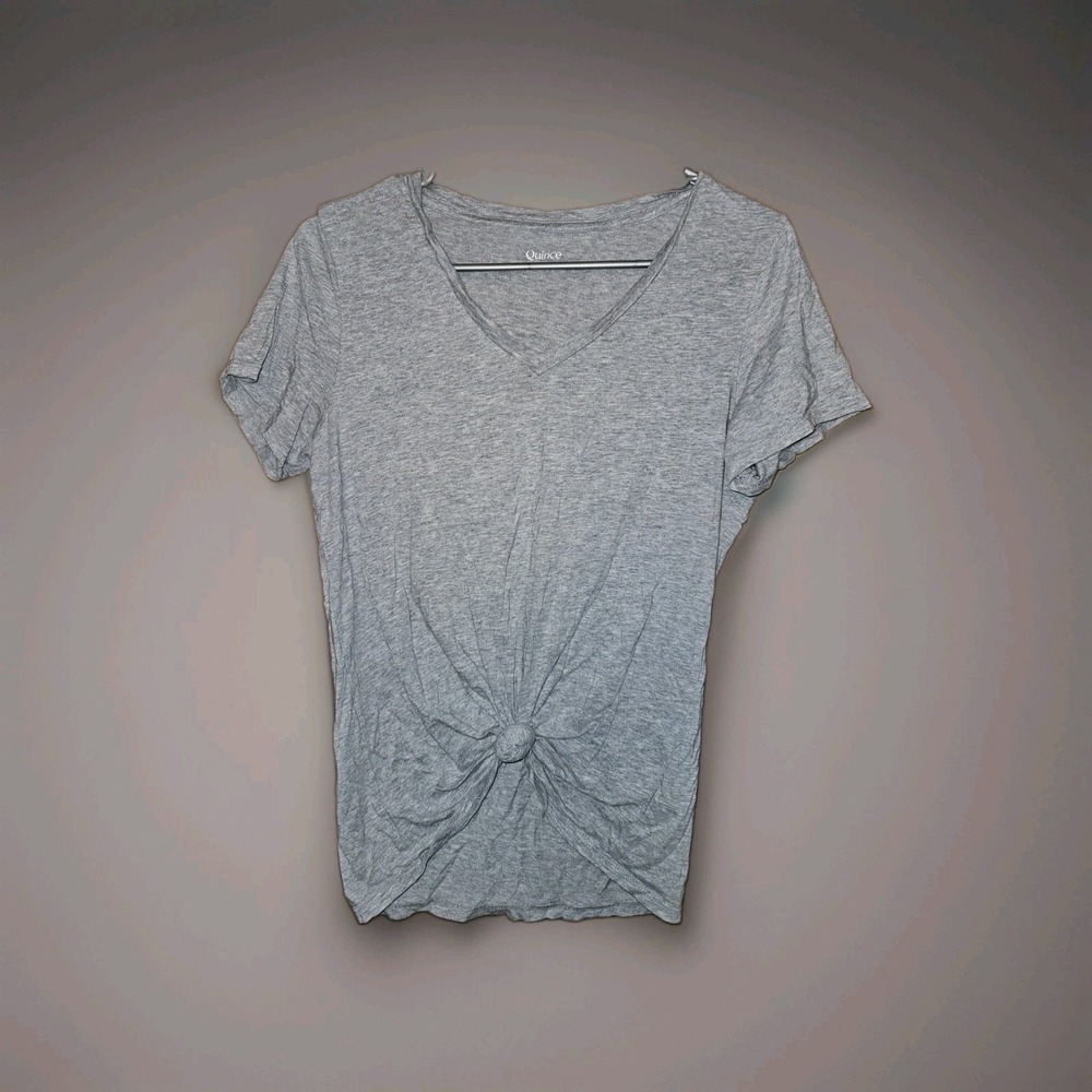 Quince Cotton‎ Modal V Neck Tee  Tie KNOT Front  Womens T Shirt  Gray Size M